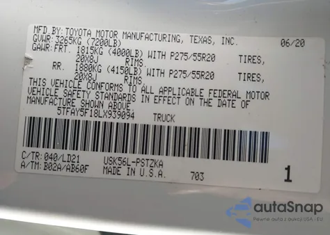 2020 Toyota Tundra 1794 Edition from USA, damaged, VIN 5TFAY5F18LX939094